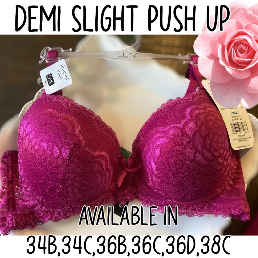 🌸Lace Bra Demi Slight Push Fuschia